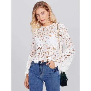 NWOT Bell Sleeve Lace Crop Top